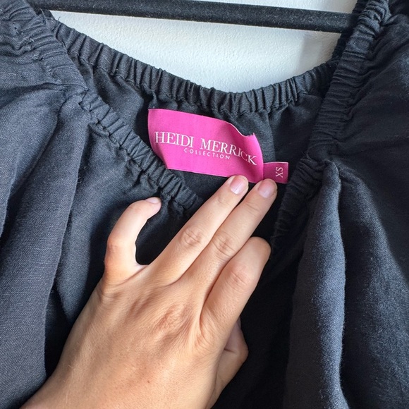 Heidi Merrick Black Linen Puff Sleeve Peasant Blouse Top XS - Picture 4 of 5